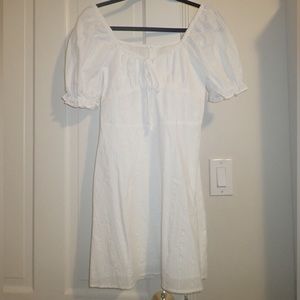short puff sleeve white dress